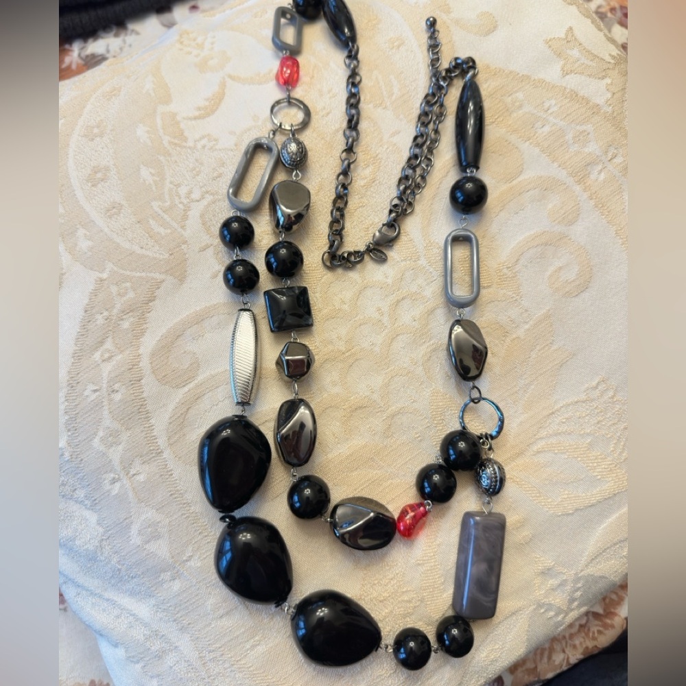 Chicos Black and Silver Beaded Necklace